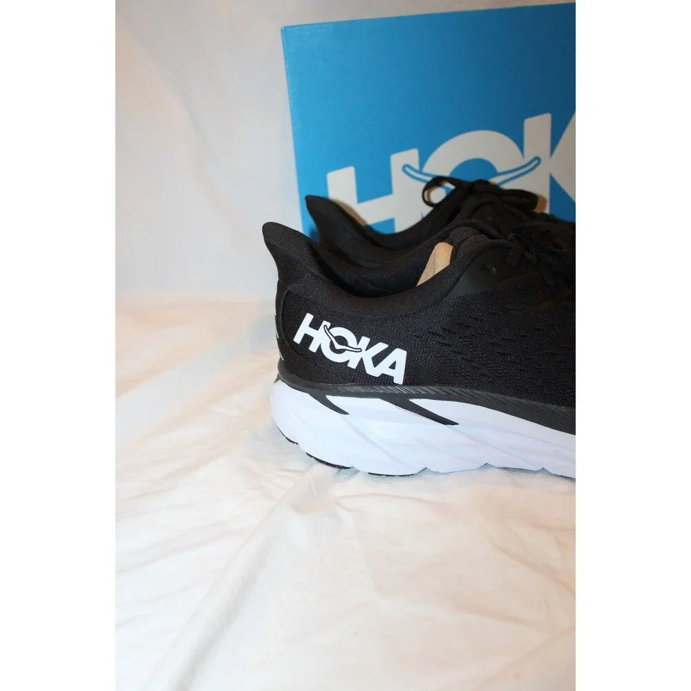 NIB HOKA ONE MEN'S‎ CLIFTON 8 RUNNING ATHLETIC SNEAKERS BWHT BLACK WHITE 12